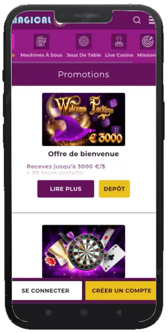 Inscription et dépôt via la version mobile du casino