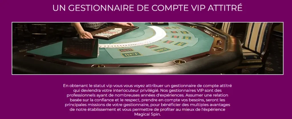 un gestionnaire de compte VIP de Magical Spin Casino accompagne un joueur