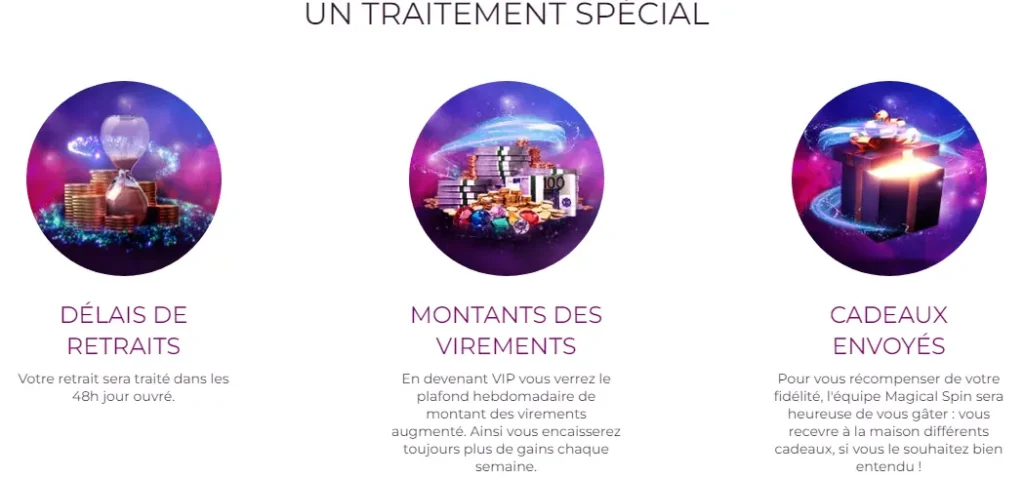 un traitement spécial réservé aux joueurs de Magical Spin Casino