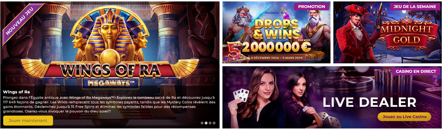 Sélection de jeux sur Magical Spin Casino